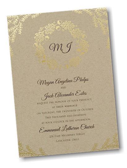 Acorn Wreath Wedding Invitation