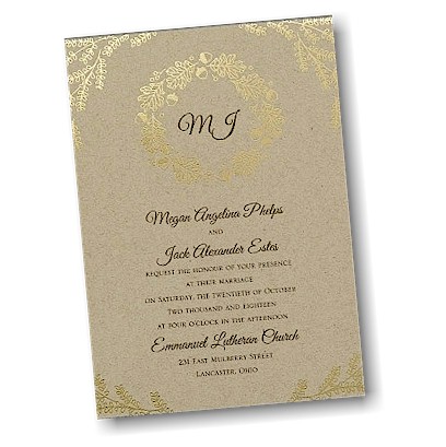Acorn Wreath Wedding Invitation