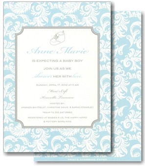 Blue Damask Baby Shower Invitation