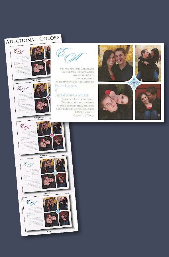 This fresh wedding invitation displays four of your favorite photographs This fresh wedding invitation displays four of your favorite photographs