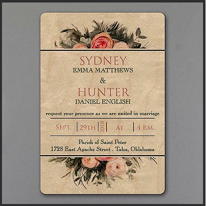 Wood and Roses Wedding Invitation